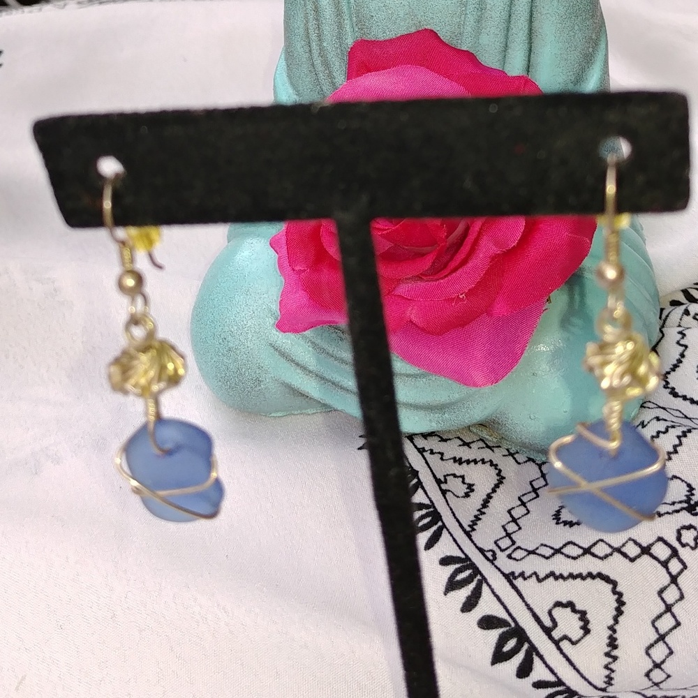 Silver and purple glass stone handmade earrings
